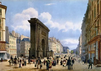 Vy över Porte St Denis, från "Promenades dans Paris et ses environs", ca 1840
